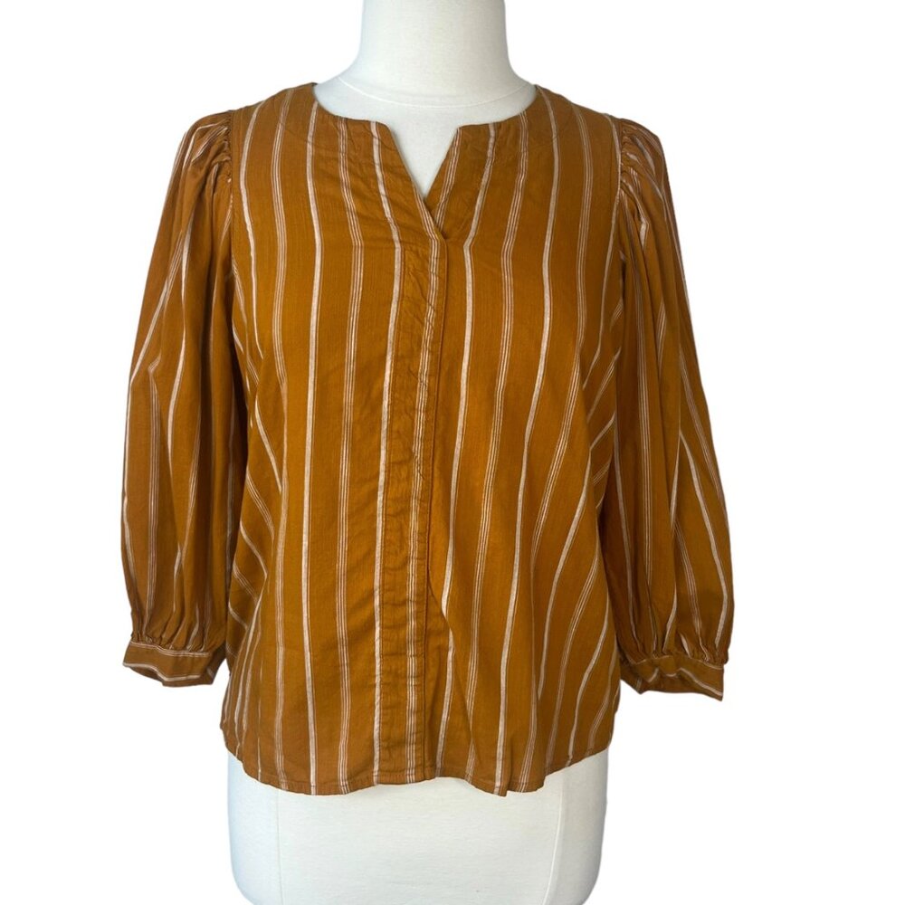 ANA Blouse Womens Medium Orange White Long Sleeves Vneck